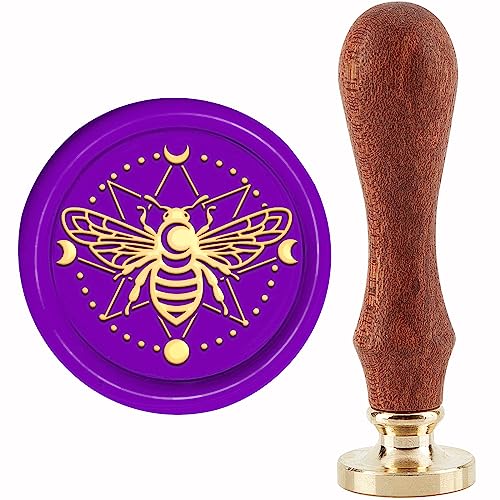 craspire Bienenwachs-Siegelstempel, 30 mm, Abnehmbarer Messingkopf, Magischer Kreis, Siegelwachsstempel, Mondphasen-Siegelstempel Mit Holzgriff Für Einladungen, Karten, Geschenkpapier von craspire