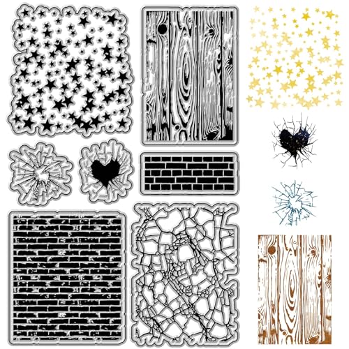 craspire Crack Brick Hintergrund Klare Gummistempel Vintage Holzmaserung Stern Wiederverwendbare Transparente Silikonstempelsiegel Für Journaling Kartenherstellung Scrapbooking Fotoalbum Dekoratives von craspire