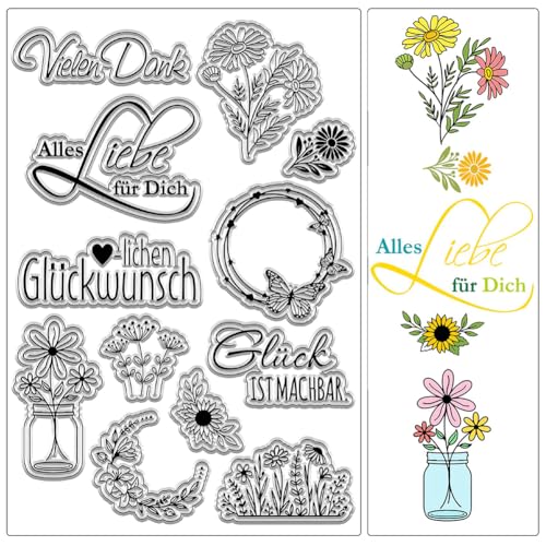 craspire Deutscher Segen Transparenter Gummistempel Blumen-Silikonstempel Siegel Transparente Stempel Für Journaling Kartenherstellung DIY Scrapbooking Handgefertigtes Fotoalbum Notizbuch von craspire