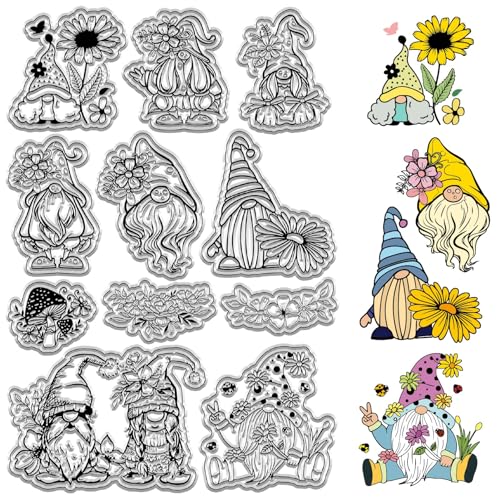 craspire GNOME Clear Stamps Zwergelfe Blumenpilz Wiederverwendbarer Poststempel Transparente Silikon-Stempelsiegel Für Journaling, Kartenherstellung, Dekor, DIY, Scrapbooking, Filmrahmen, Fotoalbum von craspire