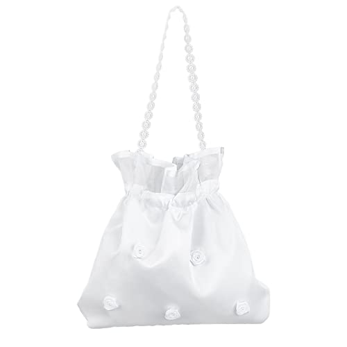 craspire Geldbeutel Für Die Hochzeit, Satin, Geldbeutel Für Die Hochzeit, Weiße Rose, Satin, Blume, Verziert, Handtasche Mit Perle Für Dollar-Tanz, Brautgeldbeutel, Hochzeitsgeschenk, Party von craspire