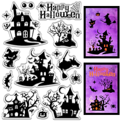 craspire Halloween Schlossstempel Nacht Spukhaus Klare Stempel Geist Katze Spinne Fledermaus Baum Mond Transparentes Silikon Poststempel Siegel Für Tagebuch Basteln Scrapbooking Kartenherstellung von craspire