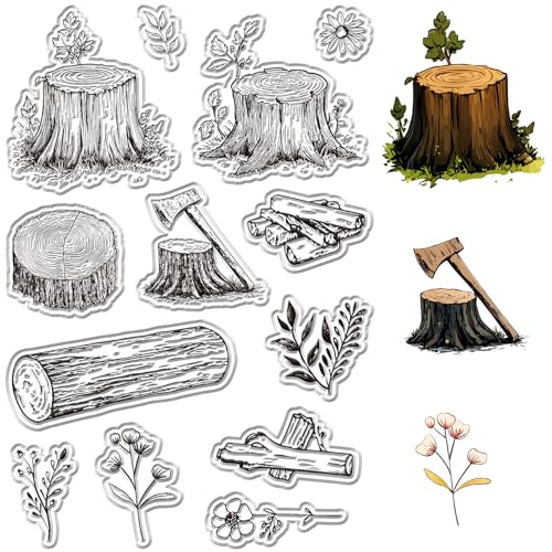 craspire Holzstapel Stempel Zum Basteln von Karten Baumpfähle Gummistempel 6,3x4,3 Zoll Holzpfähle Transparente Silikondichtungen Für Frühling Winter Geschenkkarte DIY Scrapbooking Prägealbum von craspire