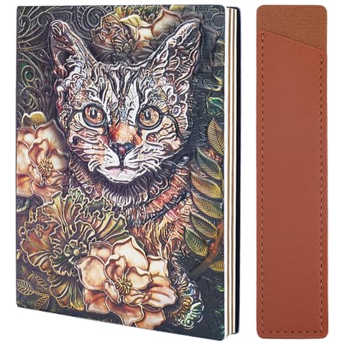 craspire Katzen-Notizbuch, Vintage-Reisetagebuch Mit 3D-Prägung, A5, liniert, Hardcover, Tagebuch, Notizblock, Skizzenbuch Mit Einzelnem Stifthalter-Etui Für Lehrer, Freunde, Weihnachten von craspire