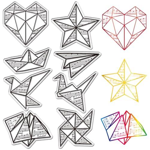 craspire Klarer Stempel Mit Origami Motiv Transparente Silikonstempel Musiknote Papierflieger Kranich Klare Silikonstempel Stanzformen Gummistempel Für Scrapbooking Zum Basteln von Karten DIY von craspire