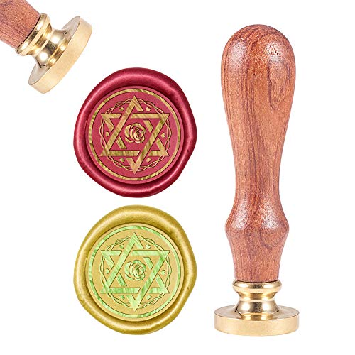 craspire Pentagramm Mit Rose Wachs-Siegel-Stempel, Siegelwachsstempel Retro Holzstempel Wachssiegel 25 mm Abnehmbar Messingdichtung Holzgriff Für Umschläge Einladungen Hochzeit Verschönerung Flasche von craspire