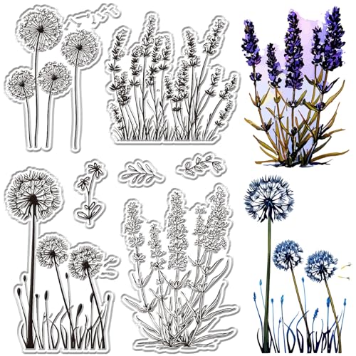 craspire Pusteblumen Stempel Lavendel Stempel Blumen Pflanzen Blätter Wildblumen Wiederverwendbar Dekorativer Transparenter Silikonstempel Versiegelung Für Scrapbooking Journaling Kartenherstellung von craspire