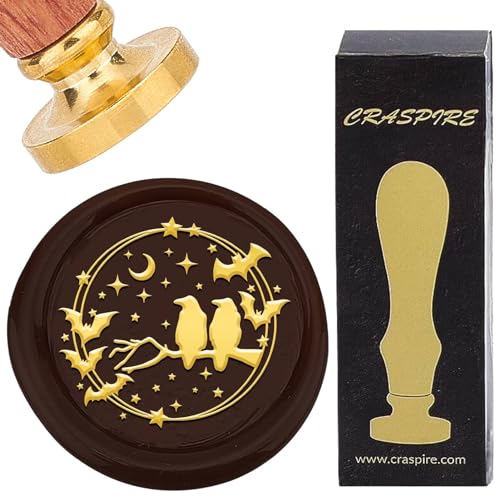 craspire Rabe Wachssiegelstempel Retro Fledermaus Mond Stern Siegelwachsstempel 25 mm Abnehmbarer Messingkopf Mit Palisandergriff Für DIY Scrapbooking Einladungen Geschenkpapier Umschläge Weinpakete von craspire