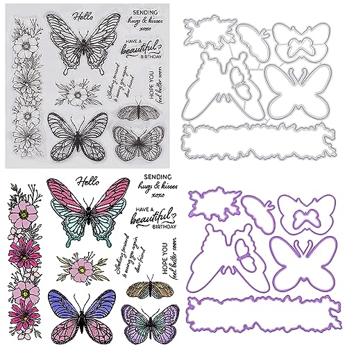 craspire Schmetterlingsblumen, Transparenter Gummistempel Und Metall-Stanzformen-Set, Transparente Silikonstempel, Karbonstahl-Stanzformen, Schablone Für Kartenherstellung, Journaling, DIY von craspire