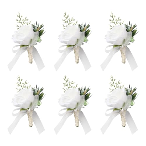 craspire Set Mit 6 weißen Rosen-Boutonnieres Für Bräutigam Und Trauzeuge Im Boutonniere Mit Rosenblättern Für Herren Im Boutonniere-Set Für Bräutigam, Trauzeugen, Hochzeit, Abschlussball von craspire