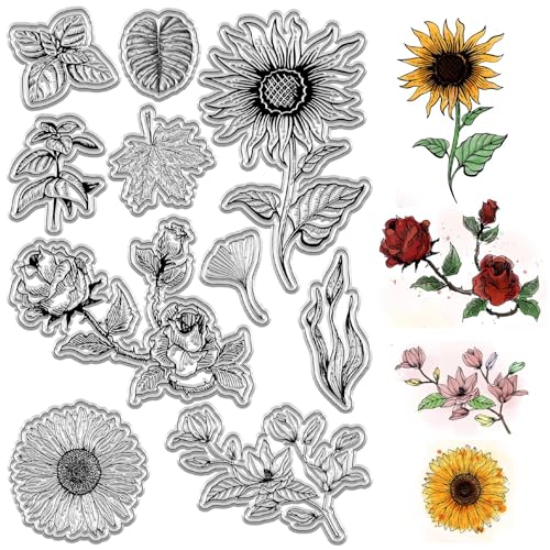 craspire Sonnenblume Durchsichtige Gummistempel Blumen-Silikon-Stempel Wiederverwendbar Hintergrund Poststempel Transparente Silikon-Stempelsiegel Für Journaling Kartenherstellung DIY von craspire