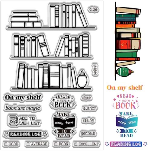 craspire Transparente Stempel Mit Vintage Büchern Und Bücherregalen Zum Gestalten von Karten Wörter Transparente Gummistempel Wiederverwendbarer Silikonstempel Basteln DIY Scrapbooking Fotos Album von craspire