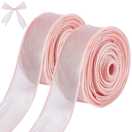 craspire Transparentes Organzaband Hellrosa 40 mm X 10 m Chiffonbandrolle Für DIY-Bastelarbeiten, Geschenkpapier, Strauß, Bögen, Dekorationen Für Hochzeitsfeiern von craspire