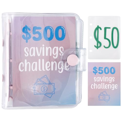 craspire Umschlag Spar Challenge Binder Mini 500 Geldspar Budgets PVC Bargeldumschlag Geldbörse Geldbinder Budget Buch Organizer Zum Sparen von Bargeldfüllung Büro Zuhause Muttertagsgeschenke von craspire