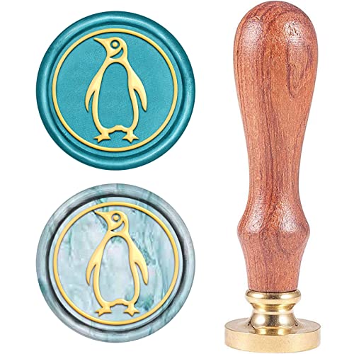 craspire Wachs-Siegel-Stempel, Siegelwachsstempel Pinguinmuster Retro Holzstempel Wachssiegel 25 mm Abnehmbar Messingdichtung Holzgriff Für Umschläge Einladungen Hochzeit Verschönerung von craspire