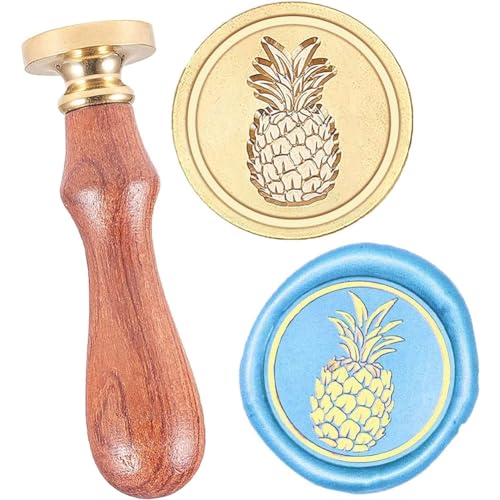 CRASPIRE Wachs-Siegel-Stempel Ananas-Muster Jahrgang Siegellack Stempel Retro Holzstempel Mit 25mm Gold Messingdichtung Holzgriff Für Umschlag Einladung Verschönerung von craspire