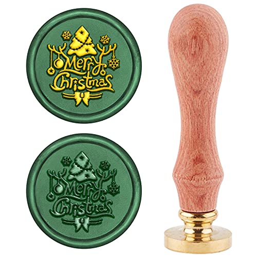 craspire Wachs-Siegel-Stempel Frohe Weihnachten, Schnee Siegellack Stempel Weihnachtsbaumgeweih Retro Holzstempel Wachssiegel 25 mm Abnehmbar Messingkopf Holzgriff Für Party Einladung Umschlag von craspire