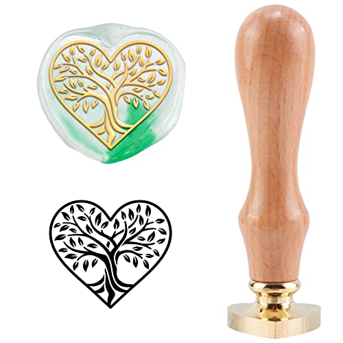 craspire Wachssiegelstempel Baum des Lebens Vintage Siegellackstempel Herzform Abnehmbarer Messingkopf Siegelstempel Mit Holzgriff Für Hochzeitseinladungen Thanksgiving Valentinstag Geschenkpapier von craspire