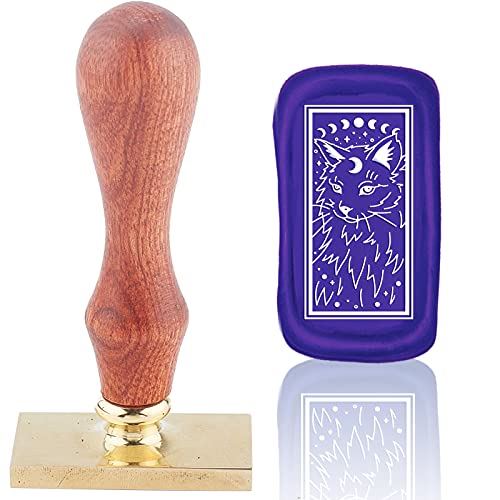 craspire Wachssiegelstempel Katze Vintage Siegellackstempel Mond Rechteck Abnehmbarer Messingkopf Siegelstempel Mit Holzgriff Für Hochzeitseinladungen Weihnachten Xmas Thanksgiving Geschenkpapier von craspire