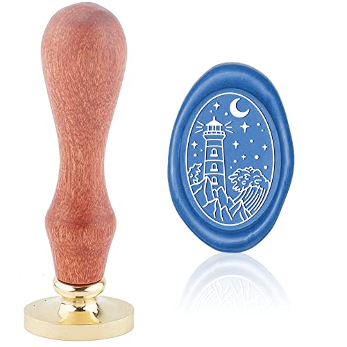 craspire Wachssiegelstempel Wellen Vintage Siegellackstempel Leuchtturm Oval Abnehmbarer Messingkopf Siegelstempel Mit Holzgriff Für Hochzeitseinladungen Tag Geschenkpapier von craspire