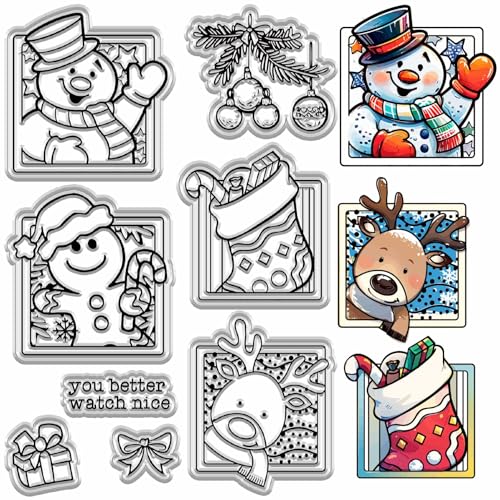 craspire Weihnachtsstempel Mit Schneemann Transparent Lebkuchenmann Rentier Stechpalme Wiederverwendbar Transparenter Silikon Siegelstempel Dekoration DIY Basteln Scrapbooking von craspire