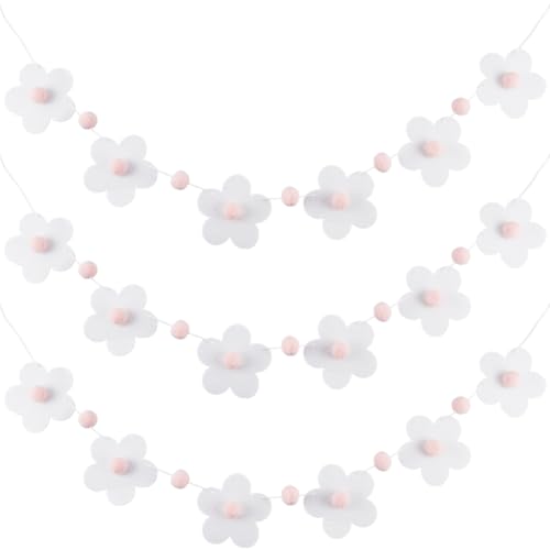 craspire Weiße Blumen Filzgirlande 3D Banner Zum Schulanfang Rosa Bommel Wimpelkette Zum Aufhängen Nadel Vorgestanzt Willkommen Erster Tag Klassenzimmer Dekor Wiederverwendbar Heimwand Party Lehrer von craspire