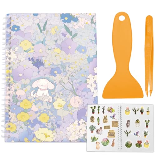 craspire Wiederverwendbares Sticker Aufbewahrungsbuch Sammelalbum A5 mit Pinzettenschaber Blanko Sticker Halter Organizer 40 Blatt Trennpapier Welpen Blumen Umschlag Wasserfest Zur Aufbewahrung von von craspire