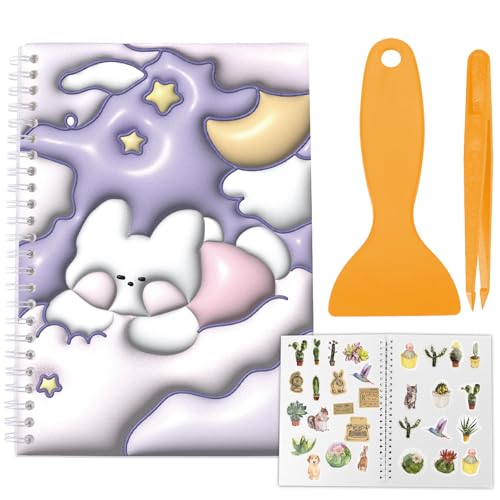 craspire Wiederverwendbares Stickerbuch Im Format A5 zum Sammeln Mit Pinzette Und Schaber Blanko Sticker Albumhalter Organizer 40 Bögen Trennpapier Alben Lila Kaninchen Einband Wasserfest Zur von craspire