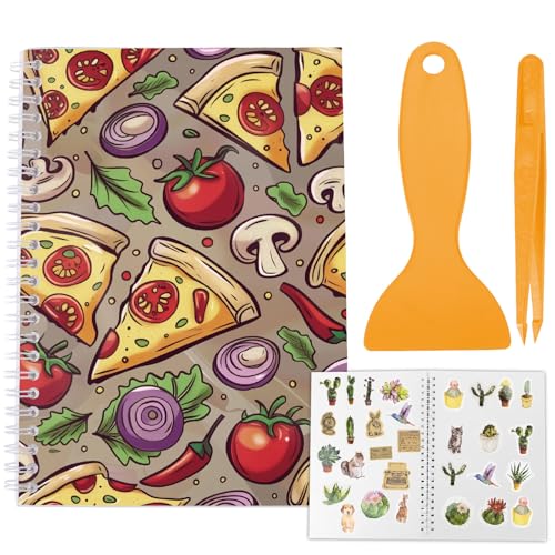 craspire Wiederverwendbares Stickerbuch Sammelalbum Größe A5 40 Bögen Sticker Sammlung Aufbewahrungsbuch Pizza Gemüse Umschlag Für Erwachsene Trennpapier Sticker Sparer Organizer Mit Pinzettenschaber von craspire