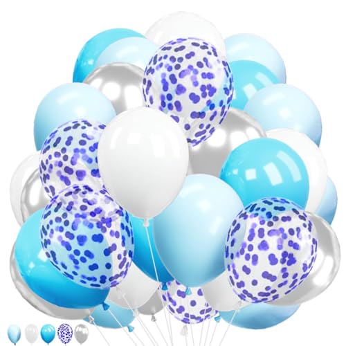 Blau Silber Weiß Luftballons Kit Hellblau Geburtstag Ballon & Blau Konfetti Ballons für Jungen Geburtstag Babyparty Hochzeit Party Taufe Dekoration von creative balloons