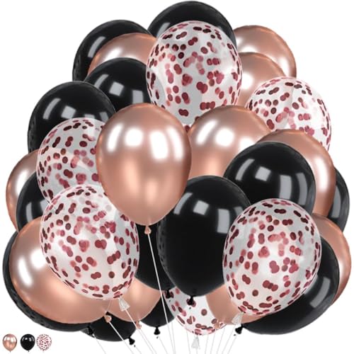 Rose Gold Schwarz Luftballons 30 Stück 10 Zoll Schwarz Rose Gold Konfetti Latex Ballons für Mädchen Frauen Geburtstag Babyparty Hochzeitstag Verlobung Party Dekoration von creative balloons