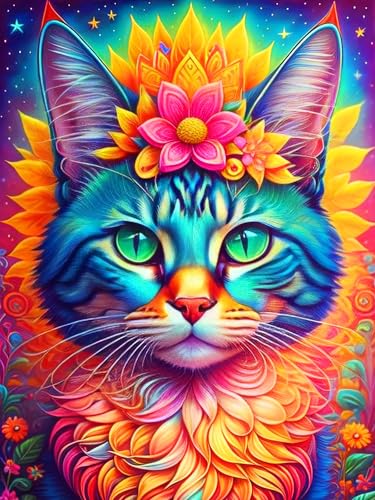 5D Diamond Painting katze DIY Diamond Painting Set, Diamond Painting Bilder Erwachsene, Blumen Diamond Painting, Full Drill Embroidery Painting Embroidery für Home, Wall und Decorations 30x40cm von croshom