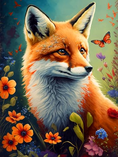 croshom 5D DIY Diamond Painting Fox Diamond Painting Set Erwachsene, Blumen und Schmetterling Diamond Painting, Full Bohren Diamond Painting für Home Décor 30x40cm von croshom