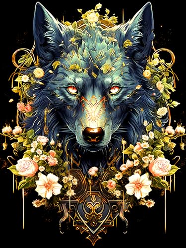 croshom 5D Diamond Painting, Wolf Diamond Painting Bilder Erwachsene，DIY Flower Full Drill Diamond für Gift Home Décor 30x40cm von croshom