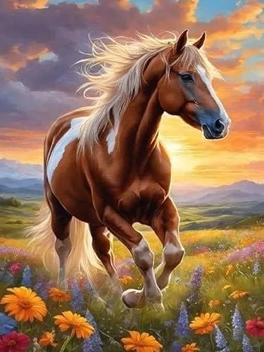 croshom 5D Diamond Painting Bilder Set Horse Diamond Painting, Blumen Diamond Painting Erwachsene, DIY Full Round Diamond für Home Wall Decorations 30x40 cm von croshom