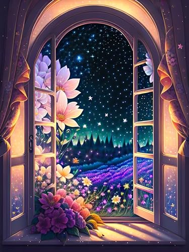 croshom 5D Diamond Painting Moonlight Diamond Painting Bilder Set, Blumen Diamond Painting Erwachsene, DIY Cross Embroidery Diamond Painting Set Wall Décor 30 x40 cm von croshom