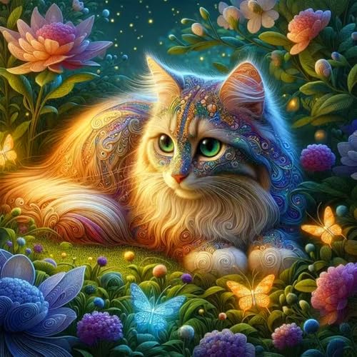 croshom 5D Diamond Painting Set, Diamond Painting katze Erwachsene, DIY Round Diamond Embroidery Painting Home Office Wall Decoration 35x35cm von croshom