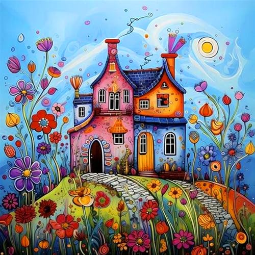 croshom 5D Diamond Painting Set,Colorful Houses Street Diamond Painting Erwachsene,DIY Blumen Full Round Drill Diamond für Home Décor 30x30 cm von croshom