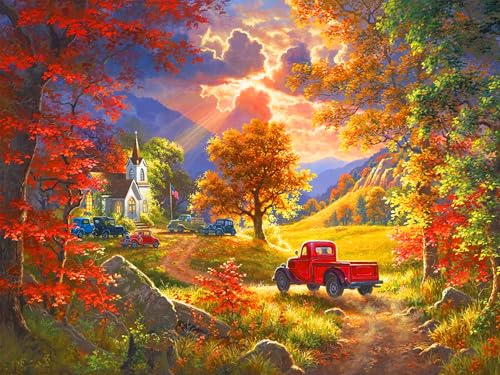 croshom 5D Diamond Painting bilder Landschaft Diamond Painting Set Erwachsene, DIY Autumn Wald Diamond Painting,Round Diamond Painting für Home Décor 40x30cm von croshom