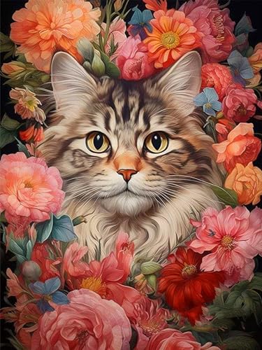 croshom 5D katze Diamond Painting Set, Diamond Painting Set Erwachsene, DIY Blumen Round Diamond Embroidery Painting für Home Wall Decoration 30x40cm von croshom