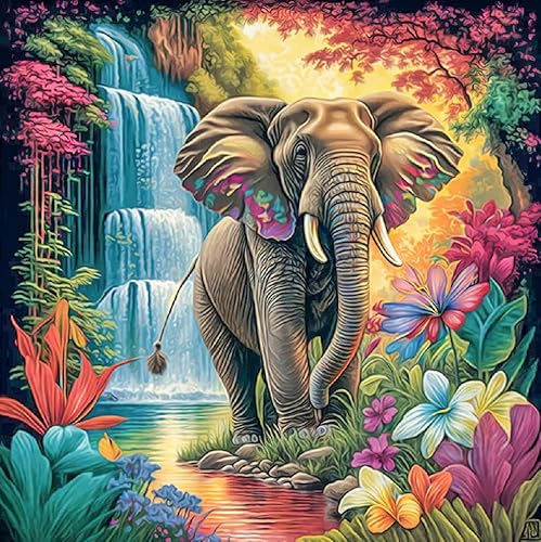 croshom DIY 5D Diamond Painting Éléphant Complet Accessoires, Diamant Painting Bilder als Geschenk, Diamond Painting Zubehör Kits für Home Deco (35x35cm) von croshom