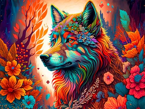 croshom DIY Malen Nach Zahlen Erwachsene Wolf Ölgemälde Leinwand Set, bastelset erwachsene paint Blumen by numbers Geschenk für Home Deko 30x40cm von croshom