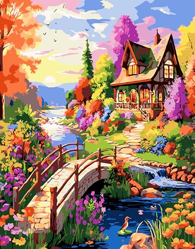 croshom DIY Set Landschaft erwachsene Malen Nach Zahlen Bastelset Bunte Landschafts Blumen Paint by Numbers für Home Deko 40X50cm von croshom