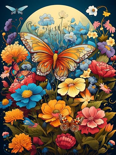 croshom Diamond Painting Bilder Set, 5D Butterfly Diamond Painting Erwachsene,DIY Blumen Full Round Diamond Embroidery Painting für Home Wall Decoration 30x40cm von croshom