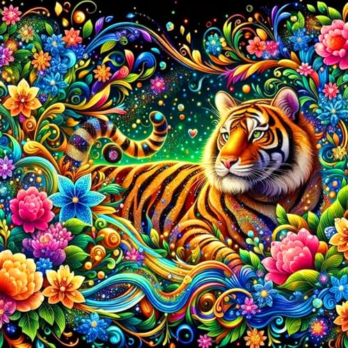 croshom Diamond Painting Bilder für Erwachsene 5D Tiger Diamond Painting, Blumen Diamond Set, DIY Full Round Diamond für Wall Décor 35x35 cm von croshom