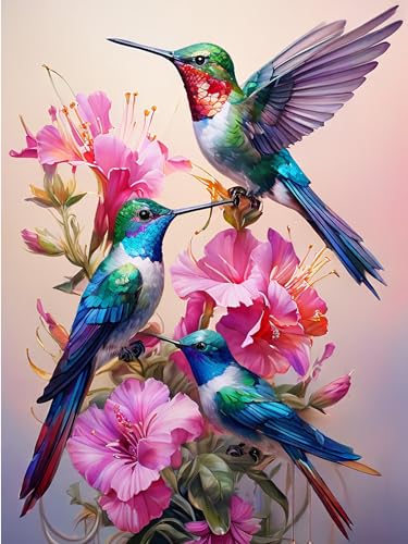 croshom Diamond Painting Kolibri, Diamond Painting, Diamant Painting Bilder Vogel Blume, DIY Diamant Vollbild, Diamond Art Tiere Diamant Malerei Bilder für Home Dekor 30x40cm von croshom