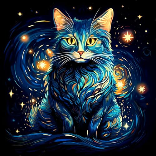 croshom Diamond Painting Set Erwachsene, 5D Diamond Painting katze diamond Painting Set, DIY Round Rhinestone Embroidery Painting Home Office Wall Decoration 35x35cm von croshom