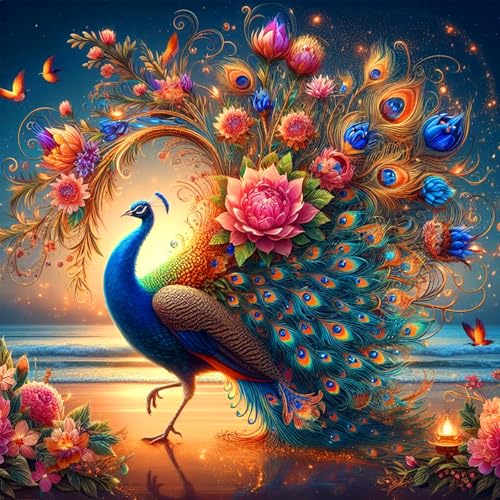 croshom Diamond Painting Set Erwachsene, 5D Peacock Diamond Painting，Diamond Painting Bilder Flower Full Drill Diamond für Gift Home Décor 35x35cm von croshom