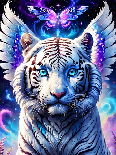 croshom Diamond Painting Set Tiger, 5D Winged Tiger Diamond Painting Bilder Erwachsene, Schmetterling Diamond Painting Full Round Diamond für Home Décor 30X40cm von croshom