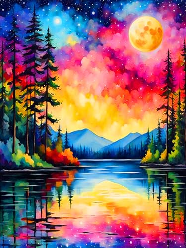 croshom Landscape Malen Nach Zahlen Set Erwachsene，Abstrakt Landscape Kreatr Set fur Enwacnsene Ölgemälde Kit ，Mond Paint by Numbers Adults für Gift Home Wall Decoration 30x40cm von croshom